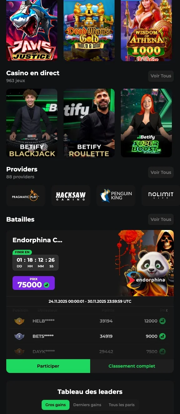 les jeux du casino Betify