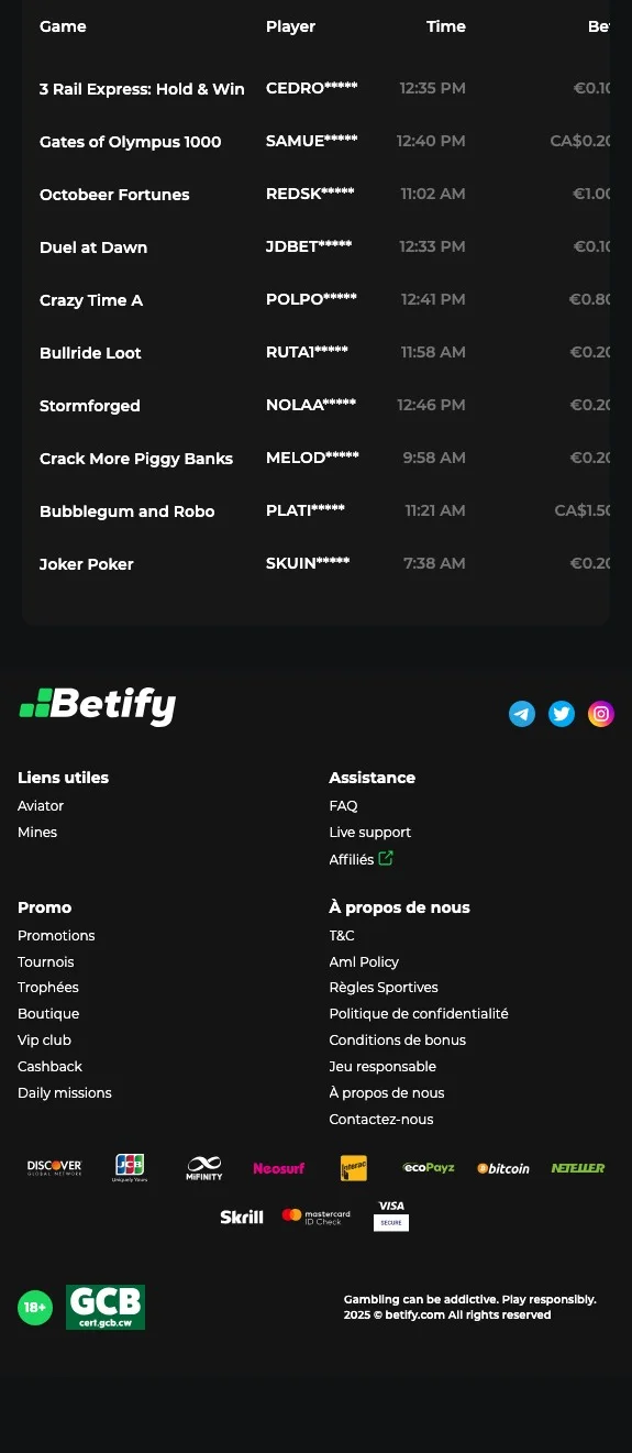 les bonus sur Betify